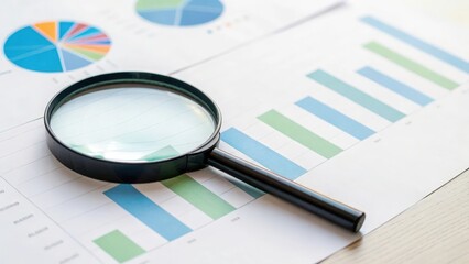 Magnified circle chart and analytics graphs — illustrating digital marketing statistics and trends
