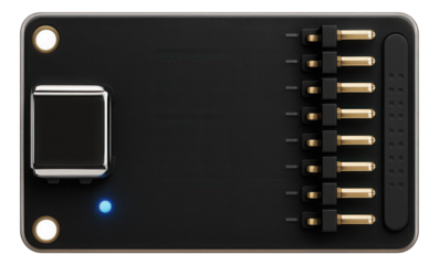 Compact microcontroller board with USB-C port and pin headers for prototyping electronics projects