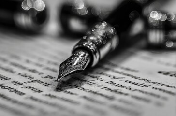 Close-up of antique fountain pen on aged paper