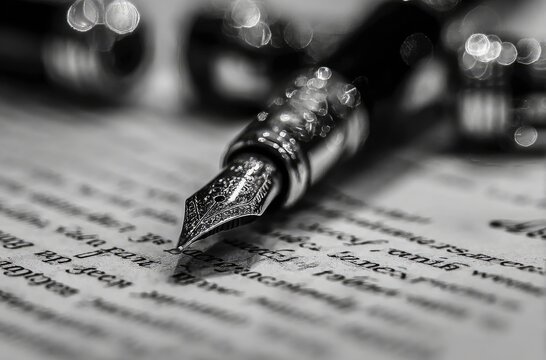 Close-up of antique fountain pen on aged paper