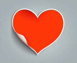 Red heart sticker with curled corner on a gray background