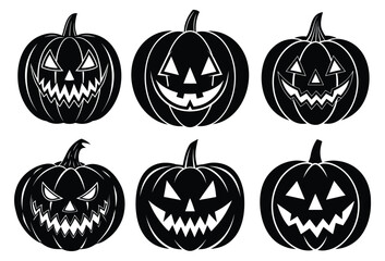 Halloween horror pumpkin silhouettes set, large pack of vector silhouette design, isolated white background