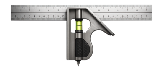 Combination square with a built-in spirit level and scribe for a home DIY toolbox.