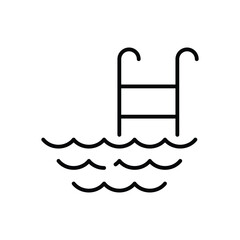 Ladder in swimming pool icon. Simple outline style. Olympic, poolside, leisure, beach, water, summer, wave, hotel, poolside access concept. Thin line symbol. Vector isolated design