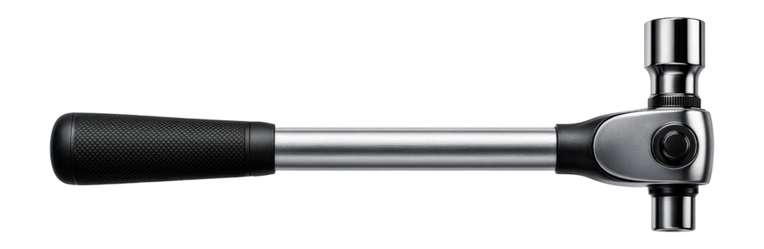 Ratchet-style lug wrench with an adjustable socket head, designed for quick wheel changes on the go.