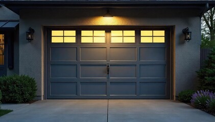 Slightly Ajar Garage Door Reveals Dimly Lit Interior Perfect for Home Improvement, DIY, and Automotive Projects. Ideal for Websites, Blogs, and Marketing.