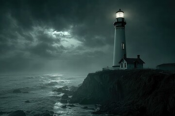 Naklejka premium Coastal Beacon at Night