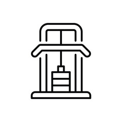 Lat pulldown machine icon. Simple outline style. Fitness, gym, training, exercise, workout, muscle, strength, bodybuilding concept. Thin line symbol. Vector isolated design