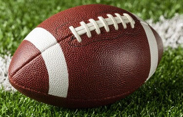 Brown football on green field