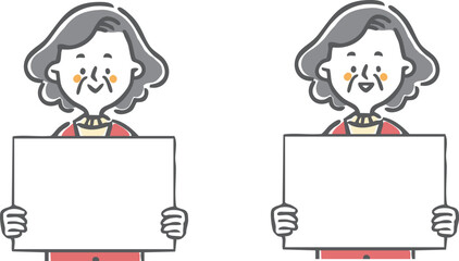 ボードを持つシニア女性　上半身　ベクター
