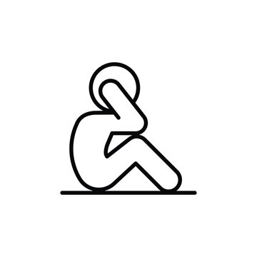Man doing sit up, crunches icon. Simple outline style. Exercise, abs, abdomen, floor, human, figure, person, fitness, gym concept. Thin line symbol. Vector isolated design