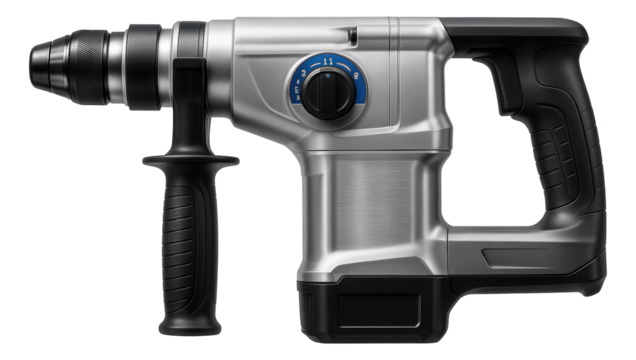 Cordless rotary hammer with a variable impact energy setting for adaptable performance in various materials.