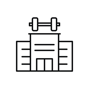 Gym building icon. Simple outline style. Fitness, health, sport, training, exercise, healthy, workout, muscle, bodybuilding concept. Thin line symbol. Vector isolated design