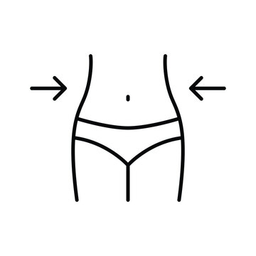 Weight loss icon. Simple outline style. Slim female body, waist, belly, woman, silhouette, fit, shape, women, diet, fitness, beauty concept. Thin line symbol. Vector isolated design