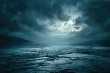 Stormy, dark ocean landscape under a dramatic sky
