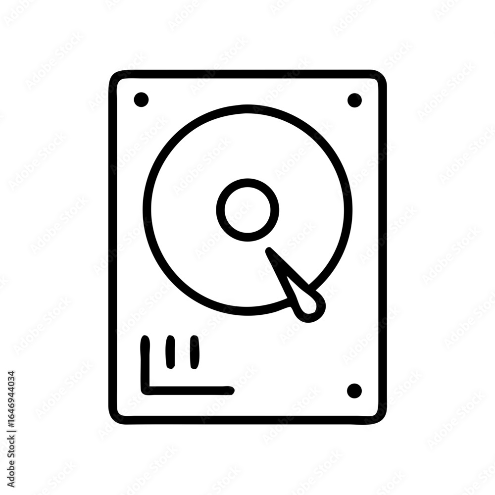 Poster hard disk drive illustration in minimalist style with line art design
