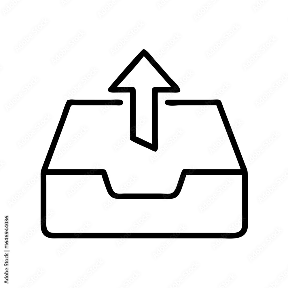 Poster outbox tray with upward arrow symbol in minimalistic design