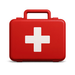 Obraz premium Photo of a bright red first aid kit with a white cross symbol, isolated on transparent background, containing essential medical supplies for emergency health care and safety
