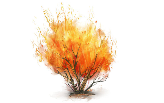 Digital Artwork of the Famous Burning Bush from the Biblical Story Isolated on Transparent Background