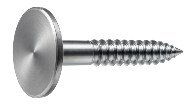 Galvanized plate anchor screw with a wide disc head for securing heavy loads in concrete walls.