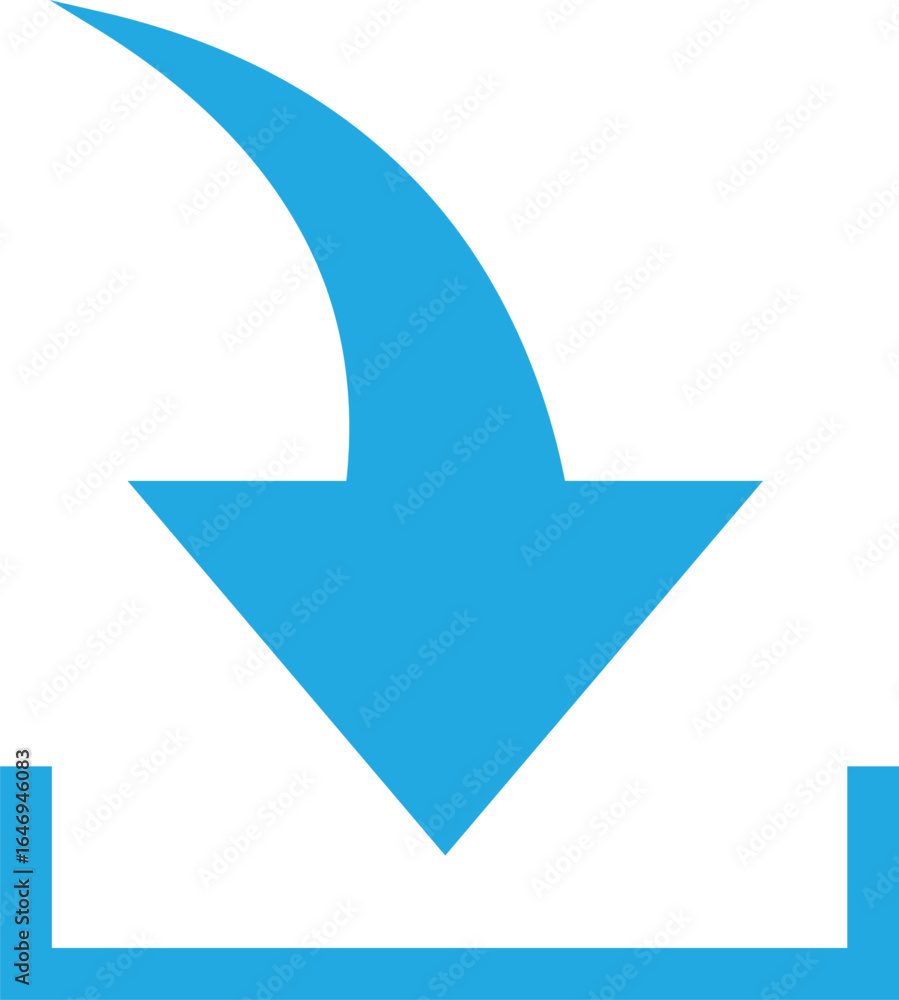 Poster circular blue outline download arrow icon with container base, vector for downloading files, saving 