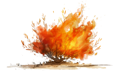 Digital Representation of the Burning Bush Where God Revealed Himself Isolated on Transparent Background