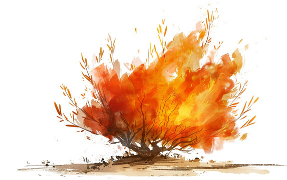Digital Representation of the Burning Bush Where God Revealed Himself Isolated on Transparent Background
