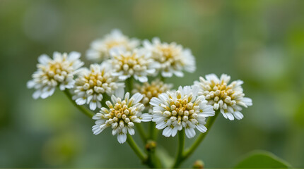 Flowering White Blossoms Gathering in Soft Green Garden Setting