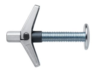 Snap toggle bolt with a flat head and zinc coating for secure mounting in hollow walls.