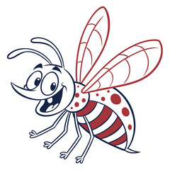 Cartoon Fly with Smiling Face and Red Stripes on a White Background