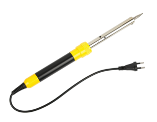 Professional electric soldering iron for electronics repair and crafting work isolated on white background
