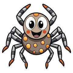 Cartoon Smiling Spider Character with Orange Spots on a White Background