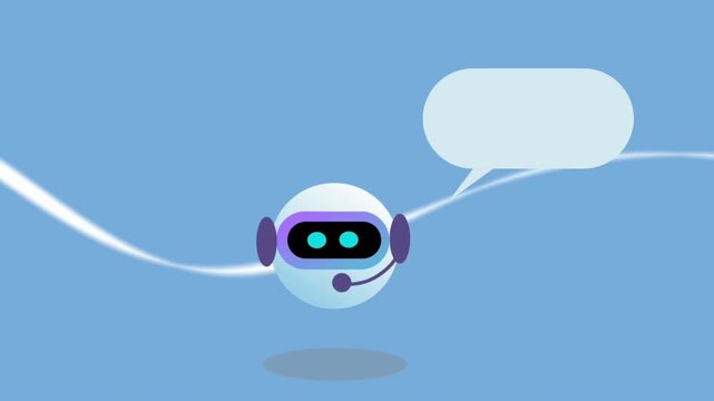 Flat illustration of a friendly AI chatbot with headset representing digital assistant communication