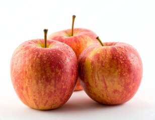 Three red apples with water droplets, on white background
