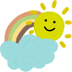 Obraz premium Smiling Sun, Rainbow, and Cloud A Cheerful Day