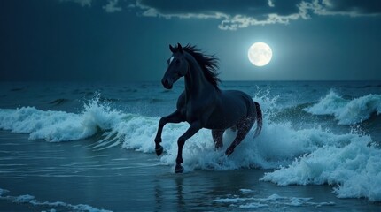 horses running at night