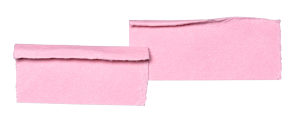 Two pink overlapping isolated cut out blank paper notes cardboard with folded corner dog-ear earmark and copy space for text, transparent png background design element