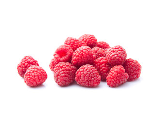 Sweet raspberry heap on white backgrounds.