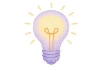 Fototapeta premium Purple light bulb glowing yellow, watercolor illustration symbolizing creative thinking and innovative concepts against transparent backdrop