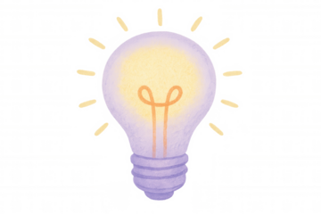 Purple light bulb glowing yellow, watercolor illustration symbolizing creative thinking and innovative concepts against transparent backdrop