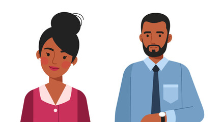 Fototapeta premium Diverse professional man and woman standing together in a flat design digital illustration