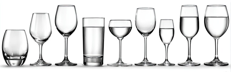 Variety of drinking glasses in different shapes and sizes
