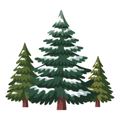 Fototapeta premium Snowy evergreen collection, vector illustration on white background.