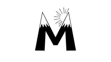 ABC for Kids Letter M, mountains, black isolated silhouette