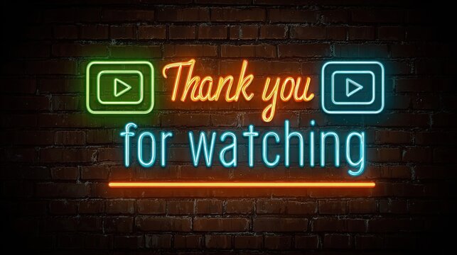 Neon "Thank You for Watching" sign on brick wall