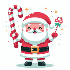 Happy Santa Claus holding candy cane