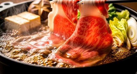 高級和牛すき焼きの調理シーン