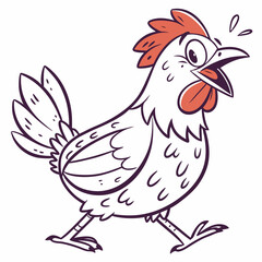 Cartoon Rooster Running with Scared Expression Isolated on White Background, Art
