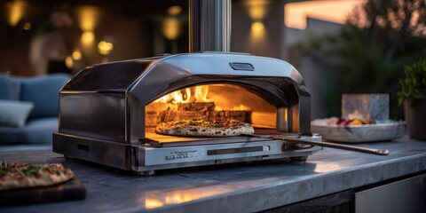 Outdoor pizza oven cooking pizza