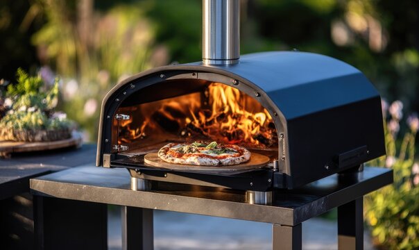 Pizza oven cooking pizza outdoor